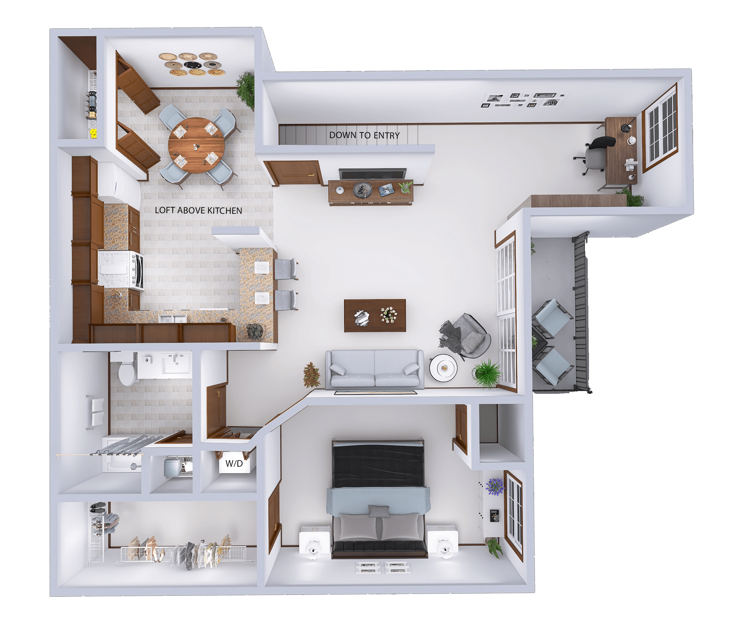 Floor plan for 1 bed, 1 bath, 1364 sqft